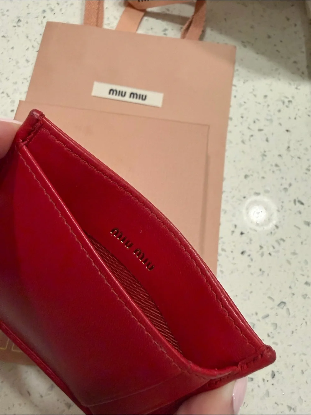 Miu Miu Red Matelassé Leather Card Holder with Gold